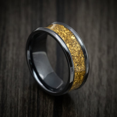 Black Titanium or Black Zirconium Custom Men's Ring with 24K Raw Gold Nugget