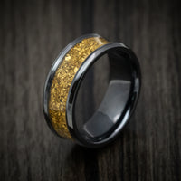Black Titanium and 24K Raw Gold Nugget Men's Ring Custom Made Band
