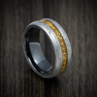 Gibeon Meteorite and Black Zirconium Men's Ring with 24K Raw Gold Nugget Inlay Custom Made Band