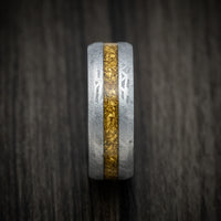 Gibeon Meteorite and Black Titanium Men's Ring with 24K Raw Gold Nugget Inlay Custom Made Band