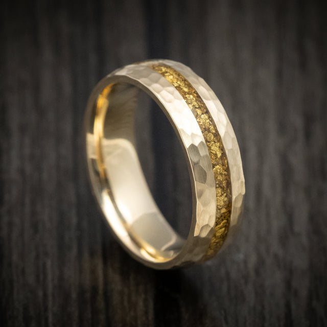Yellow gold and 24K raw gold nugget men’s ring, custom made band