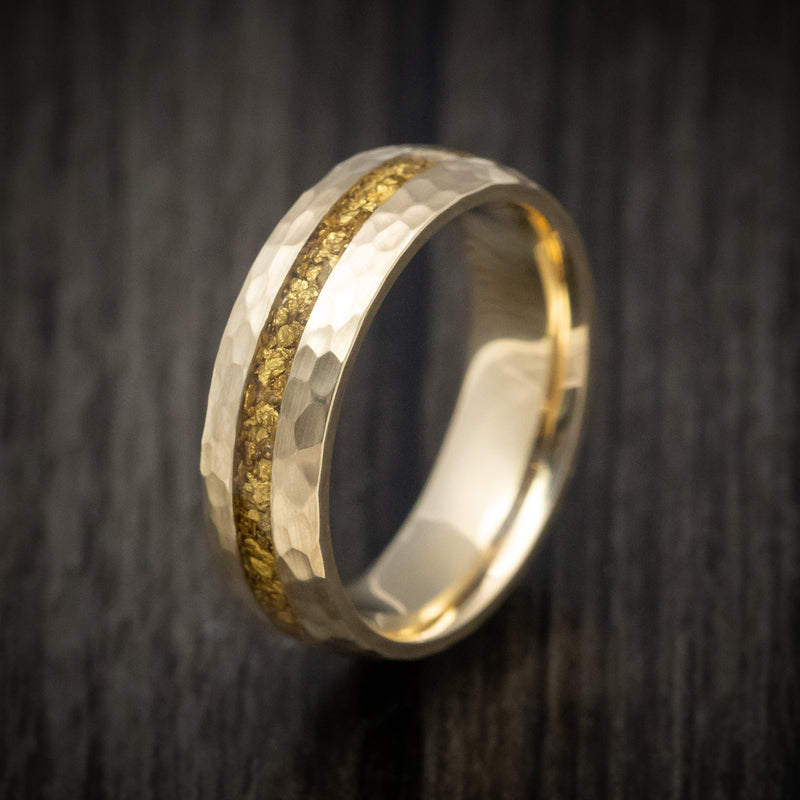 Yellow Gold and 24K Raw Gold Nugget Men's Ring Custom Made Band