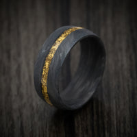 Forged Carbon Fiber and 24K Raw Gold Nugget Men's Ring Custom Made Band
