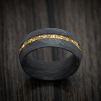 Forged Carbon Fiber and 24K Raw Gold Nugget Men's Ring Custom Made Band