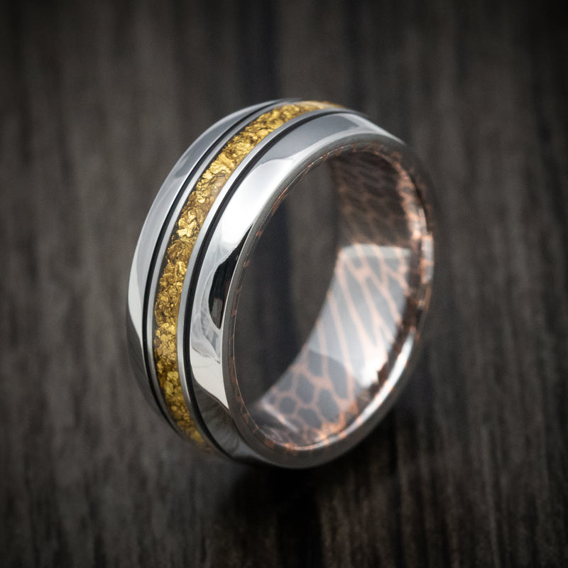 Titanium and 24K Raw Gold Nugget Men's Ring with Superconductor Sleeve Custom Made Band