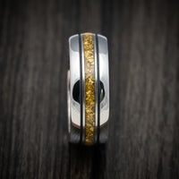 Titanium and 24K Raw Gold Nugget Men's Ring with Superconductor Sleeve Custom Made Band