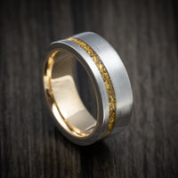 Titanium and 24K Raw Gold Nugget Men's Ring with 14K Gold Sleeve Custom Made Band