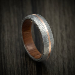 Gibeon Meteorite Men's Ring with 14K Gold Inlay and Wood Sleeve