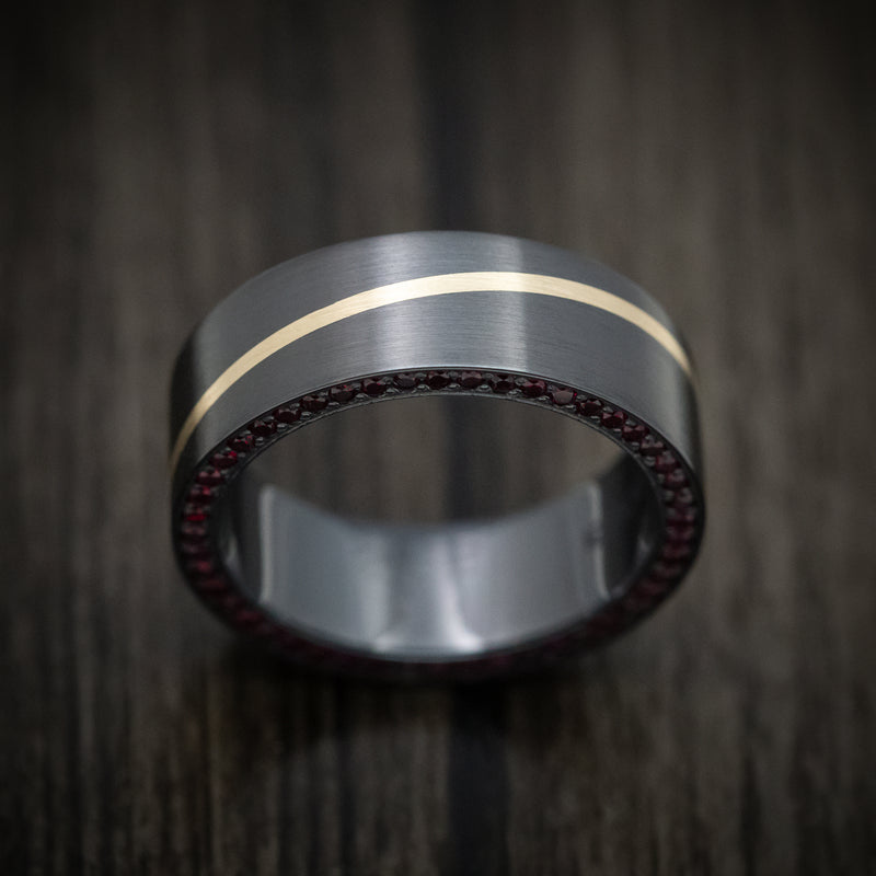 Black Titanium and Dark Ruby Men's Ring with 14K Gold Inlay