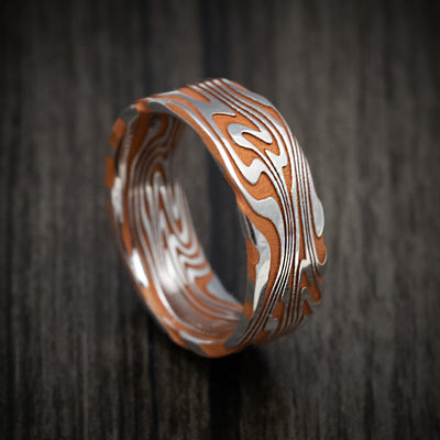 Kinetic Kuro Damascus Steel Men's Ring with Cerakote Grooves Custom Made Band