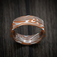 Kinetic Kuro Damascus Steel Men's Ring with Cerakote Grooves Custom Made Band