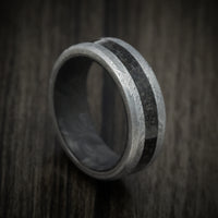 Gibeon Meteorite Ring with Dinosaur Bone Inlay and Forged Carbon Fiber Sleeve