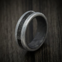 Gibeon Meteorite Ring with Dinosaur Bone Inlay and Forged Carbon Fiber Sleeve
