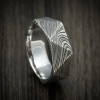 Marbled Kuro Damascus Steel Faceted Men's Ring Custom Made Band