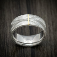 Marbled Kuro Damascus Steel and 18K Gold Men's Ring Custom Made Band