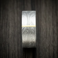 Marbled Kuro Damascus Steel and 18K Gold Men's Ring Custom Made Band
