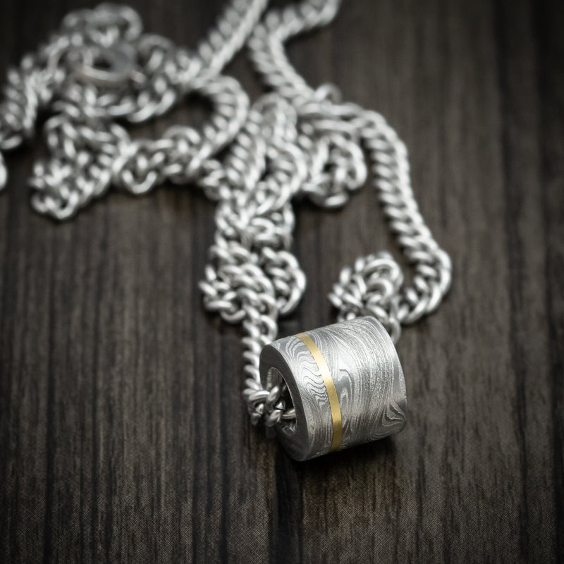 Kuro Damascus Steel and 18K Gold Bead Necklace Custom Made