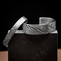 Kuro Damascus Steel Men's Flat Split Cuff Bracelet Custom Made