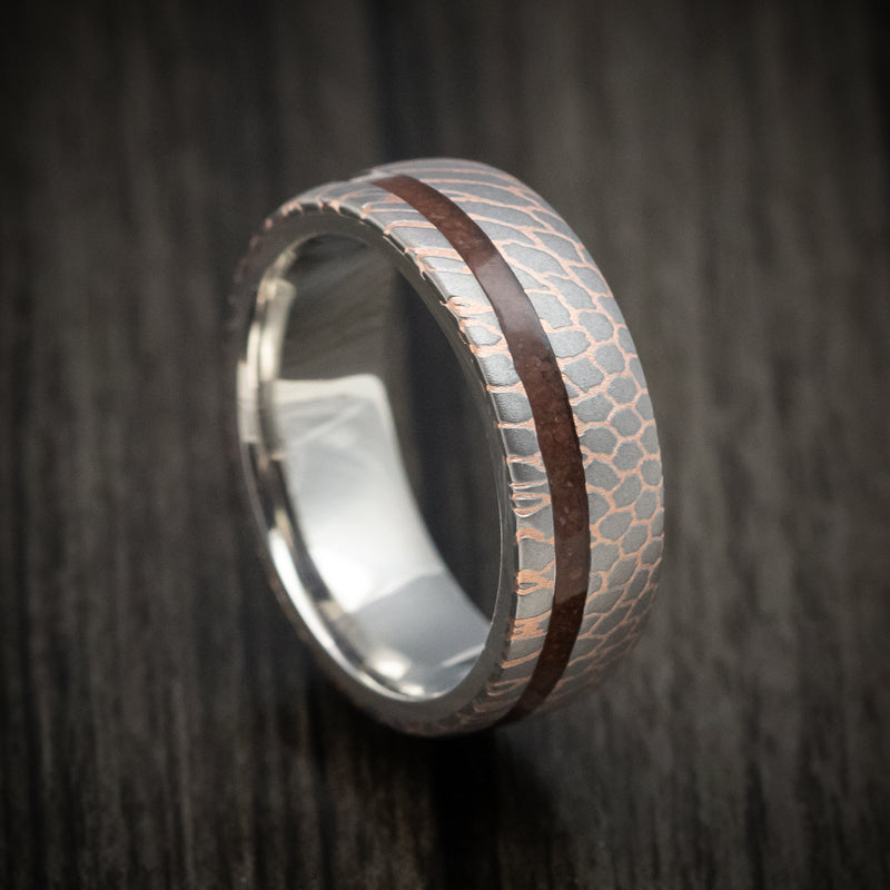 Superconductor Men's Ring with Dinosaur Bone Inlay and Platinum Sleeve Custom Made