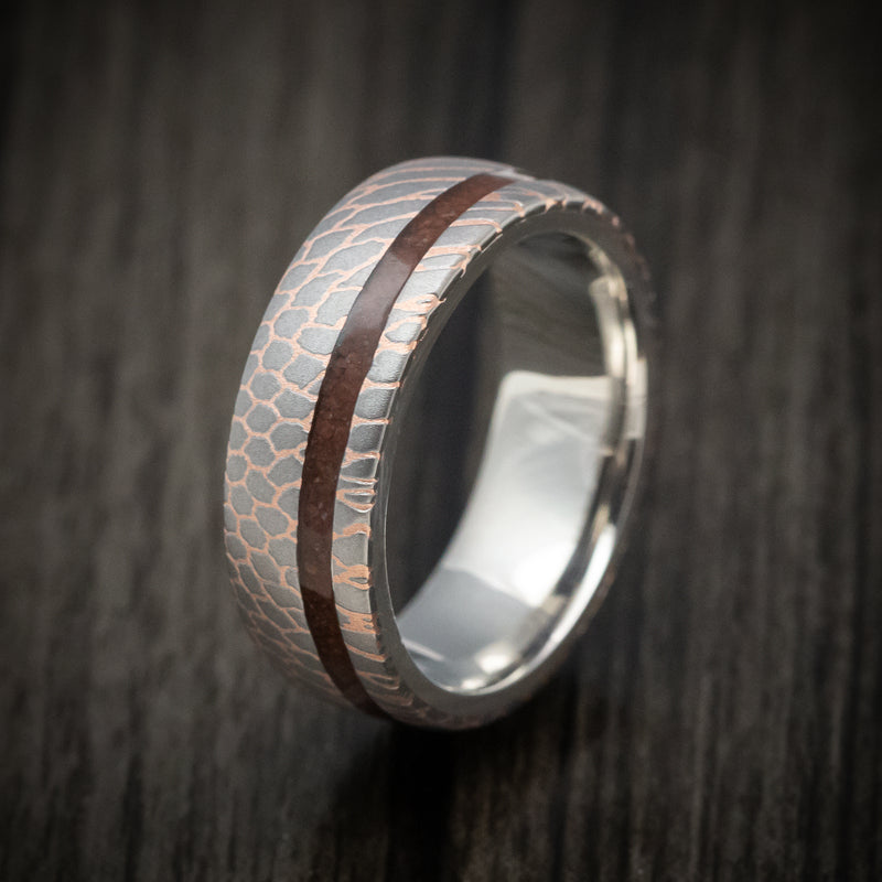 Superconductor Men's Ring with Dinosaur Bone Inlay and Platinum Sleeve Custom Made