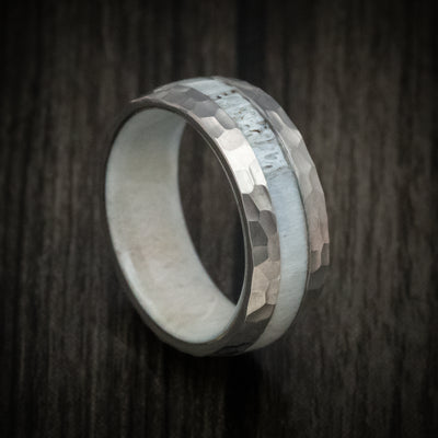 Titanium Hammered Antler Men's Ring Custom Made Band