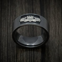Black Titanium Celtic Claddagh Men's Ring with Cerakote Custom Made