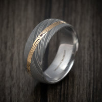 Damascus Steel Men's Ring With Diagonal Mokume Shakudo Inlay Custom Made