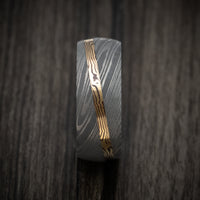 Damascus Steel Men's Ring With Diagonal Mokume Shakudo Inlay Custom Made