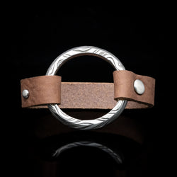 Kuro Damascus Steel Men's Circle Flat Leather Bracelet Custom Made