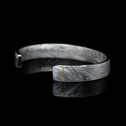 Kuro Damascus Steel Men's Flat Split Cuff Bracelet with 18K Gold Inlay Custom Made