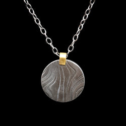 Kuro Damascus Steel and Gold Round Pendant Necklace Custom Made