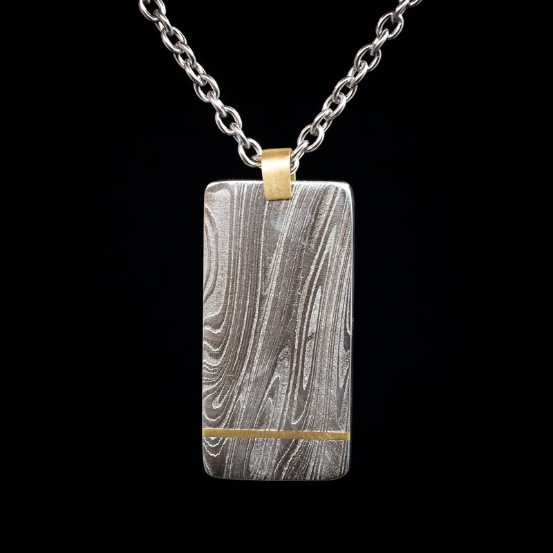 Kuro Damascus Steel and Gold Pendant Necklace Custom Made