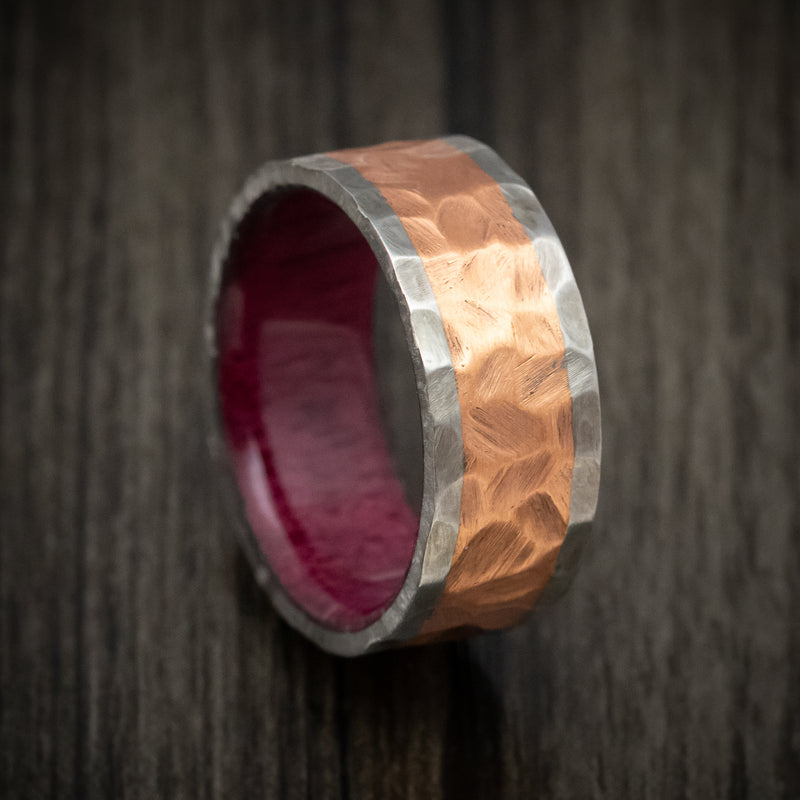 Titanium and Copper Men's Ring Rock Finished with Wood Sleeve Custom Band
