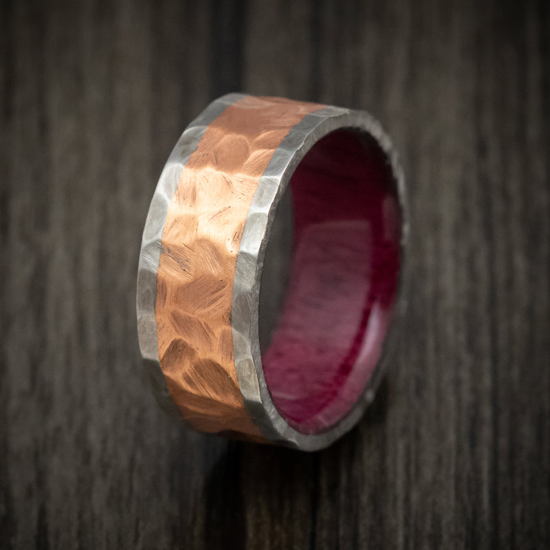 Titanium and Copper Men's Ring Rock Finished with Wood Sleeve Custom B ...