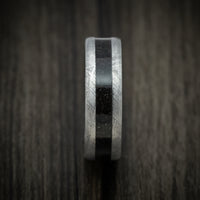 Gibeon Meteorite Men's Ring with Dinosaur Bone Inlay and Forged Carbon Fiber Sleeve