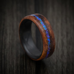 Carbon Fiber Men's Glow Ring with Wood and Opal