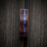 Carbon Fiber Men's Glow Ring with Wood and Opal