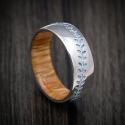 Titanium Baseball Stitch Men's Ring with Hardwood Sleeve Custom Designed by You