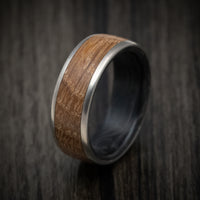 Titanium and Carbon Fiber Men's Ring with Whiskey Barrel Wood Inlay