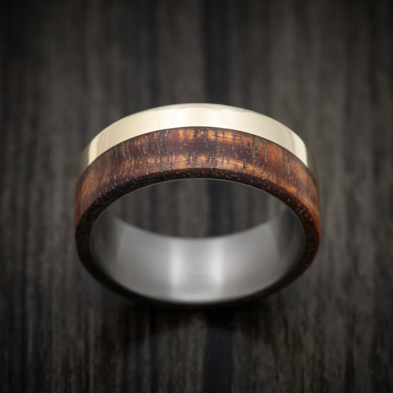 Titanium and Koa Wood Men's Ring with Yellow Gold Inlay
