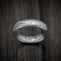 Marble Kuro Damascus Steel Men's Ring with Round Diamond Custom Made