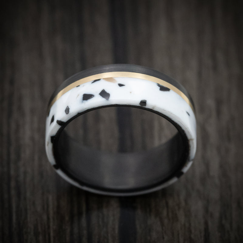 Carbon Fiber and Venetian Composite Men's Ring with Gold Inlay