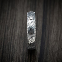 Marble Kuro Damascus Steel Men's Ring with Round Diamond Custom Made