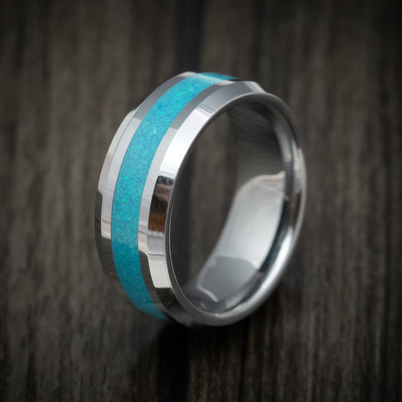 Tungsten Men's Ring with Opal Inlay Custom Made