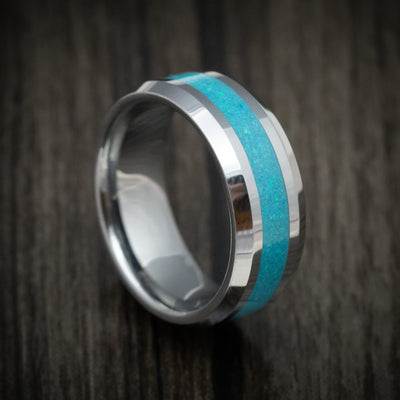 Tungsten Men's Ring with Opal Inlay Band