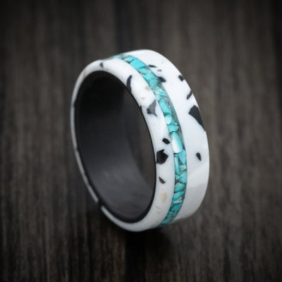 Carbon Fiber and Venetian Composite Men's Ring with Turquoise Inlay