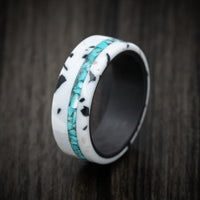 Carbon Fiber and Venetian Composite Men's Ring with Turquoise Inlay