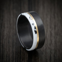 Carbon Fiber and Venetian Composite Men's Ring with Gold Inlay