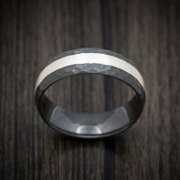 Black Titanium Hammered Men's Ring with Palladium Silver Inlay