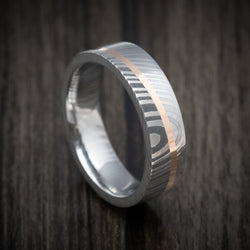 Damascus Steel Diagonal 14K Gold Men's Ring Wedding Band Custom Made